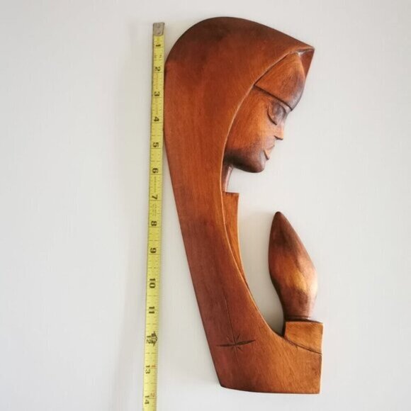 Handcarved Virgin Mary Madonna Wood Sculpture Wall Hanging Polish Artist - Picture 9 of 10